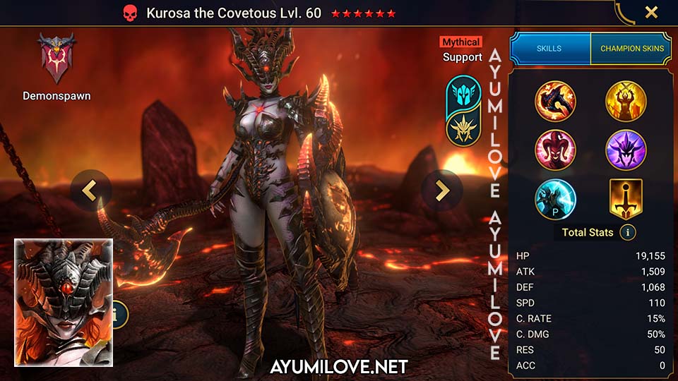 Raid Shadow Legends Kurosa the Covetous Skill Mastery Equip Guide
