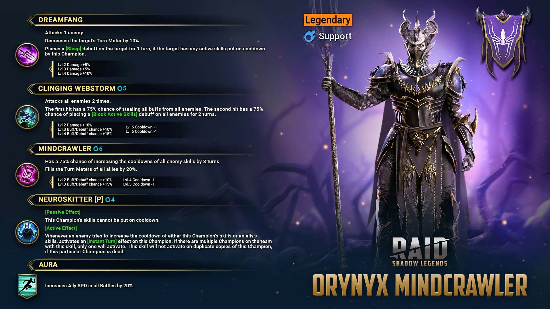Raid Shadow Legends Orynyx Mindcrawler Skill Mastery Equip Guide
