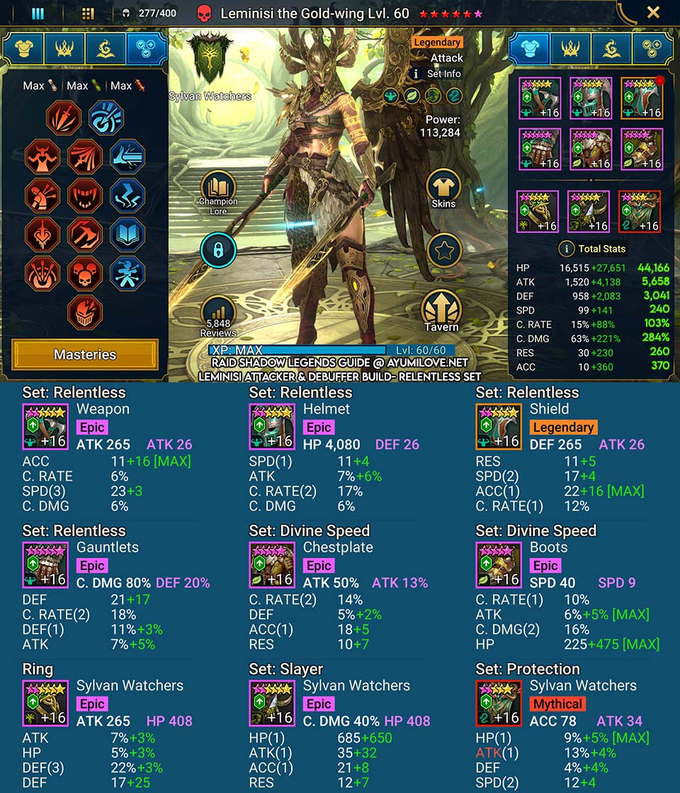 Raid Shadow Legends Leminis the Gold Wing Artifacts and Stats Reference for PvE (Campaign, Clan Boss, Dungeons)