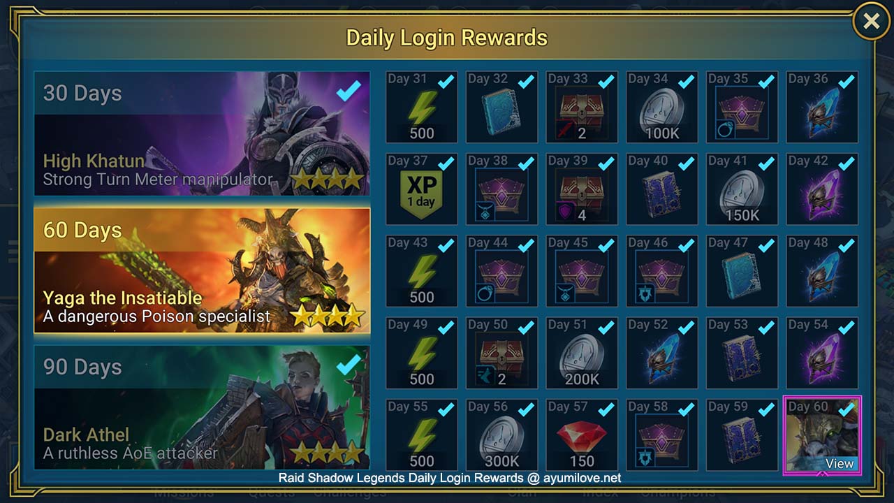 Raid Shadow Legends Daily Login Rewards Guide AyumiLove